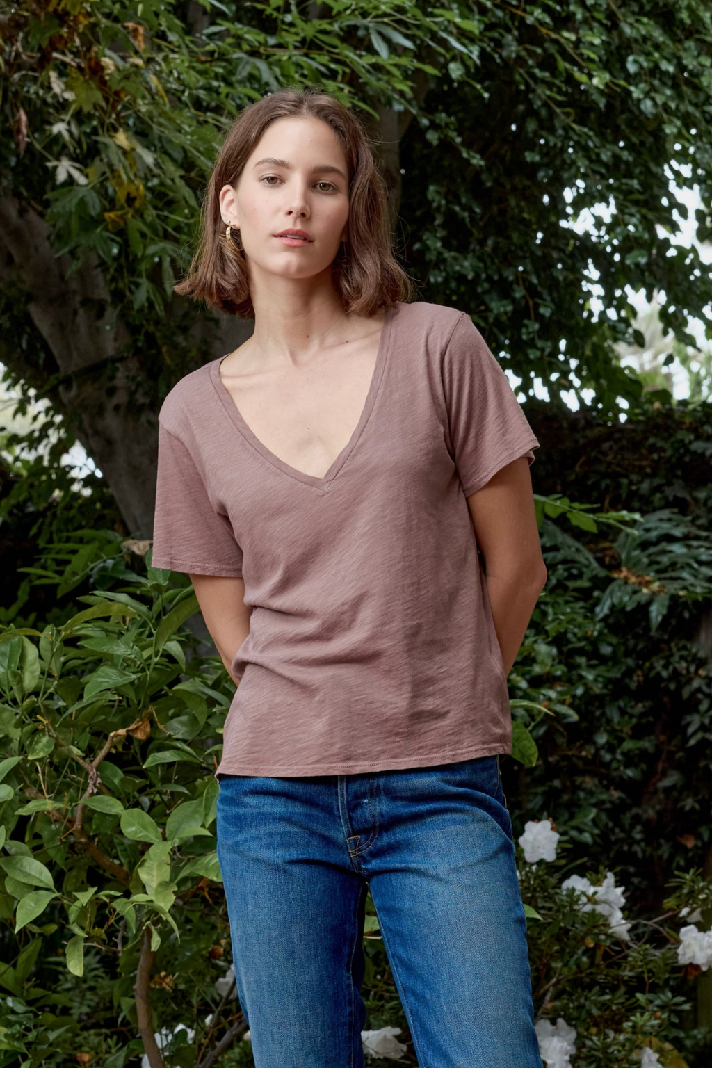 Layla Relaxed V Neck Slub Jersey Tee