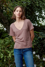 Layla Relaxed V Neck Slub Jersey Tee