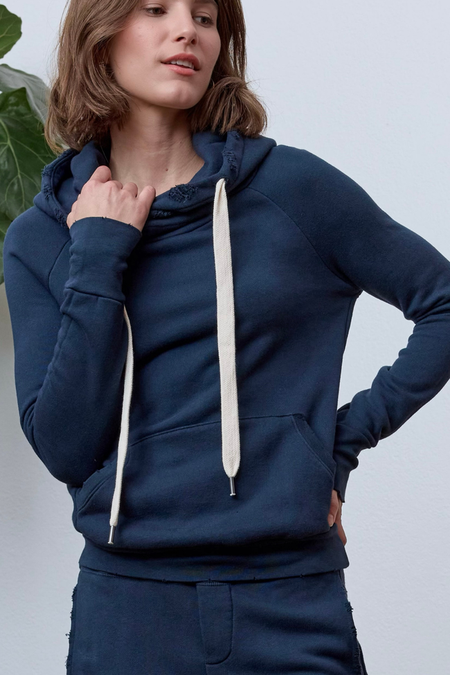 Lisse Fitted Distressed Loop Terry Hoodie Hover Image