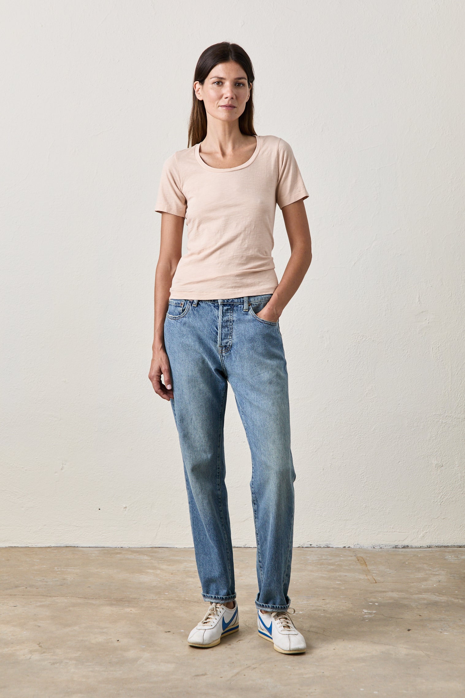 Tally Slim Fit U Neck Slub Jersey Tee