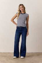 Chloe Fitted Stripe Slub Jersey Muscle Tee