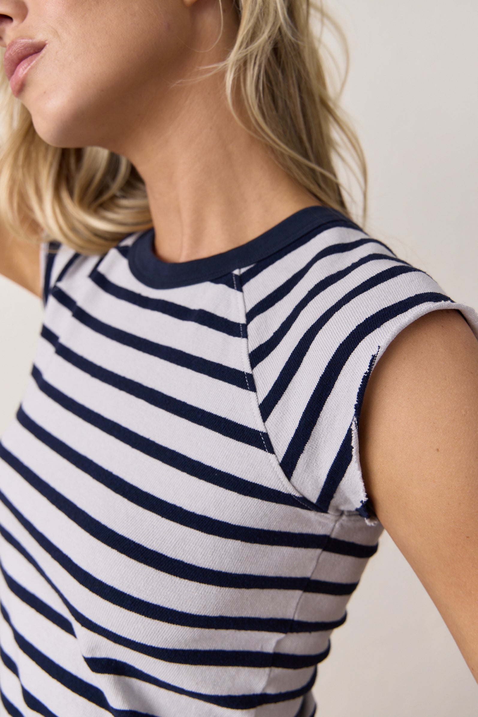Chloe Fitted Stripe Slub Jersey Muscle Tee