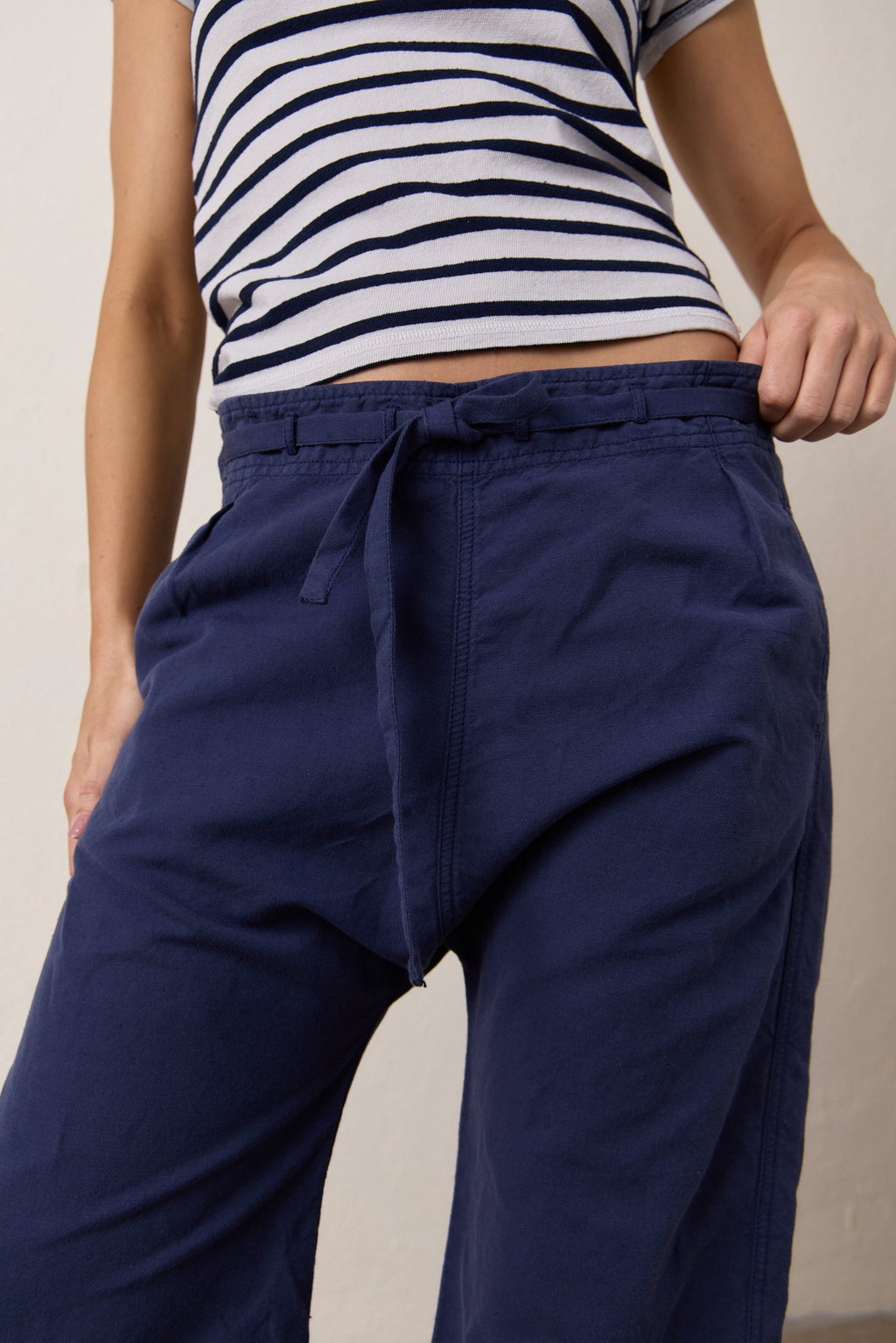 Akari Crop Linen Cotton Tie Pant