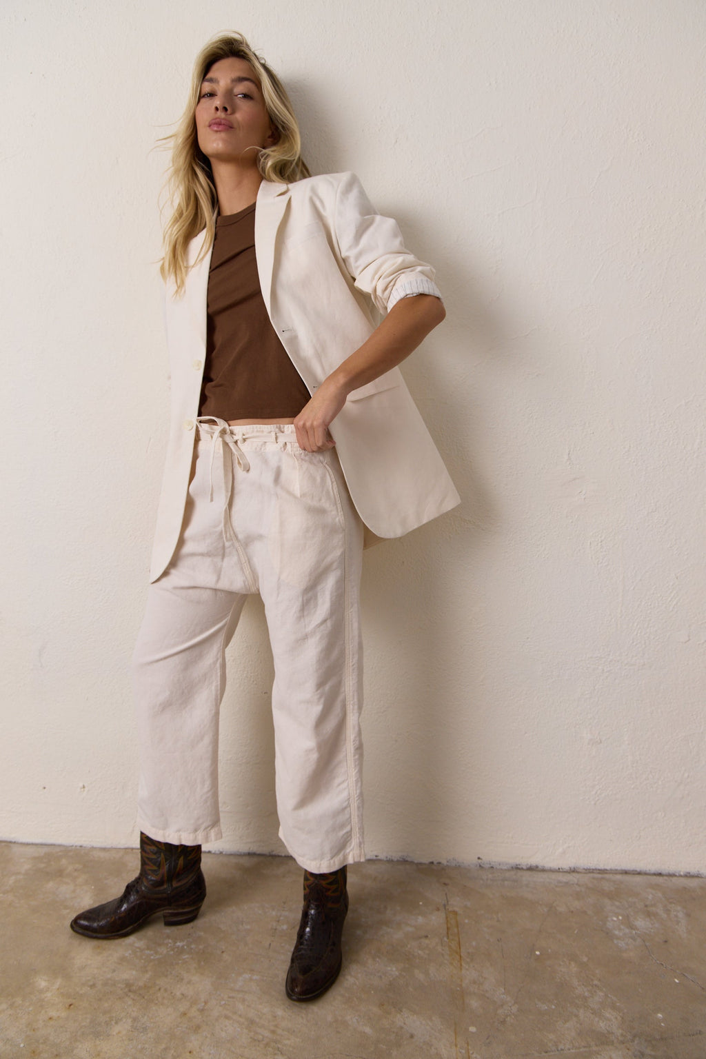 Akari Crop Linen Cotton Tie Pant