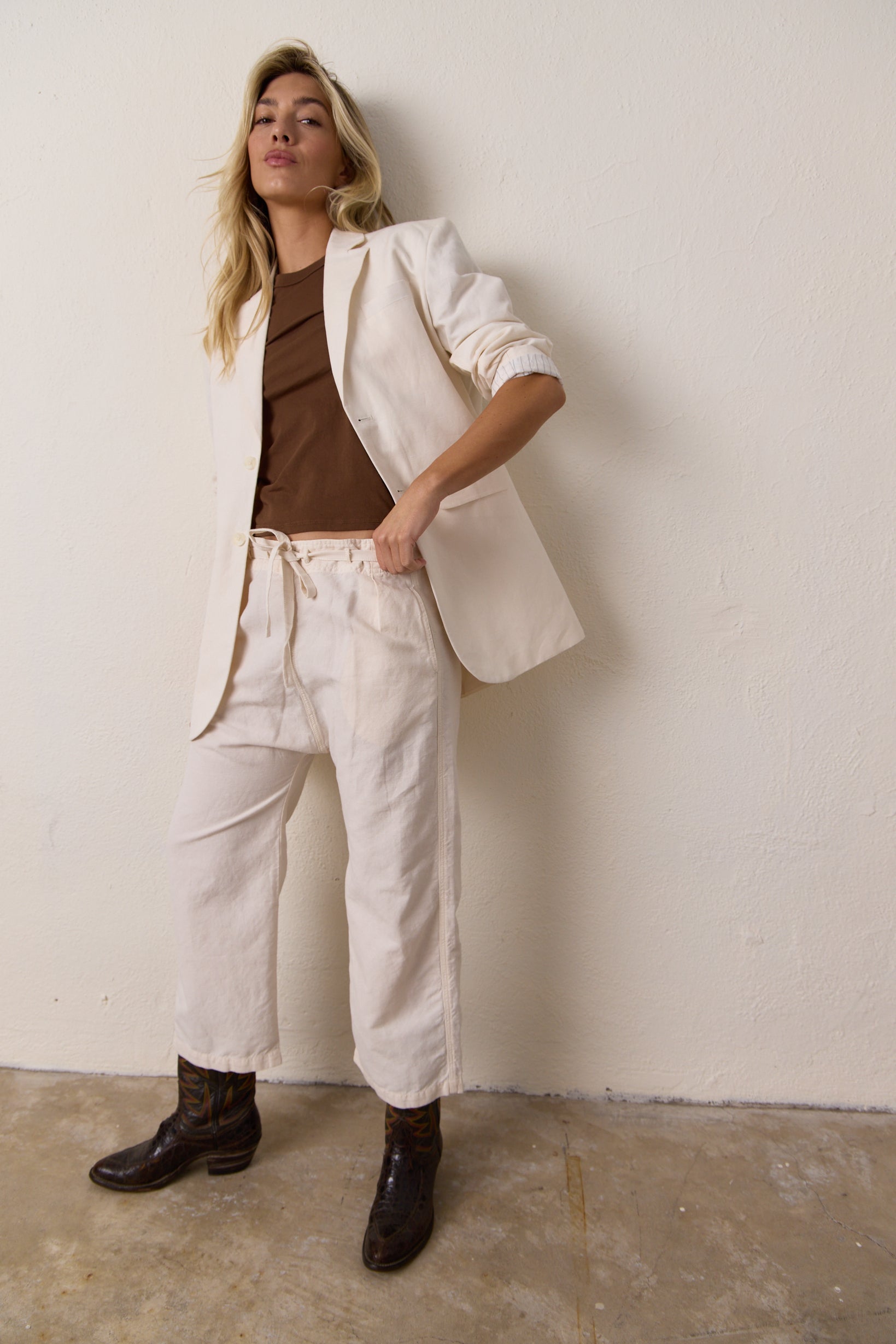 Akari Crop Linen Cotton Tie Pant