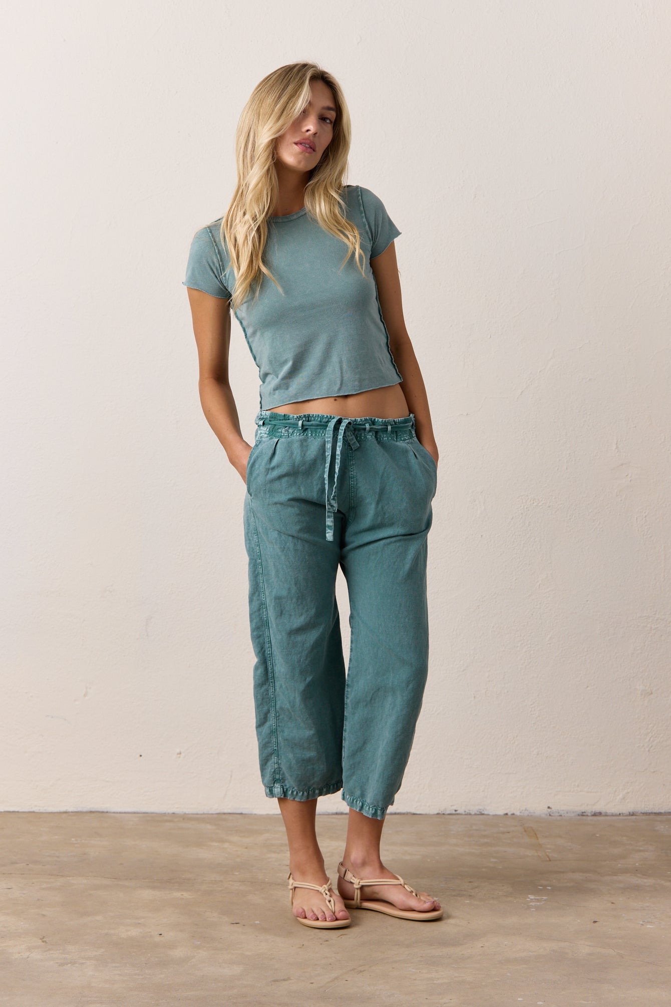 Akari Crop Linen Cotton Tie Pant