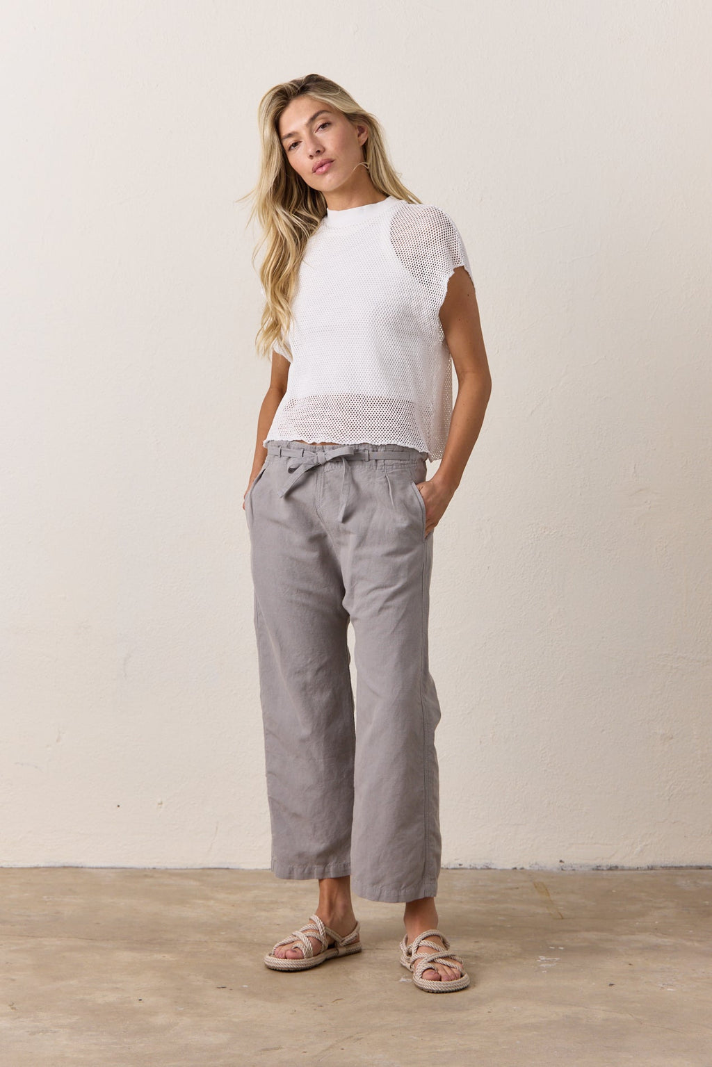 Akari Crop Linen Cotton Tie Pant