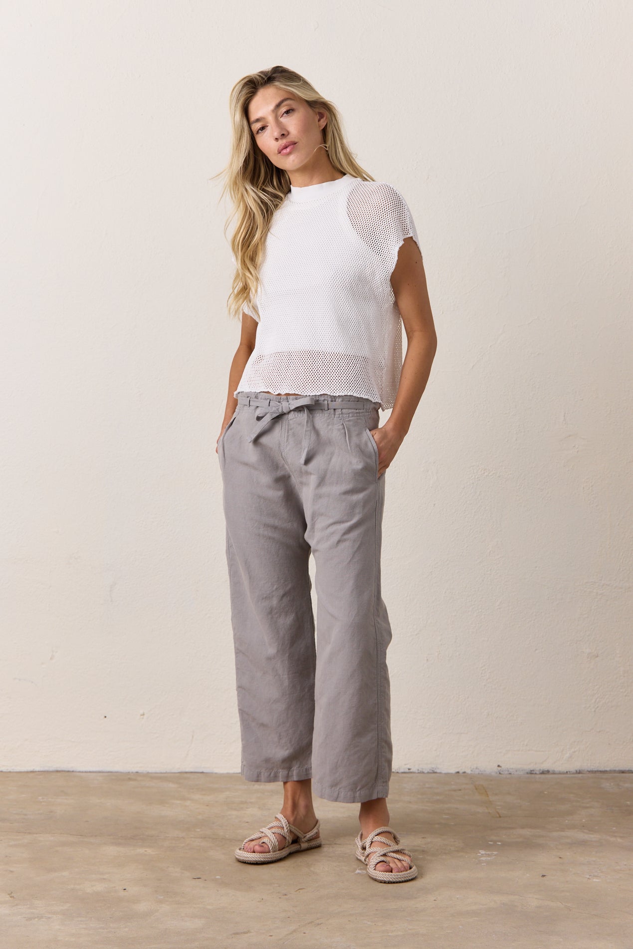 Akari Crop Linen Cotton Tie Pant