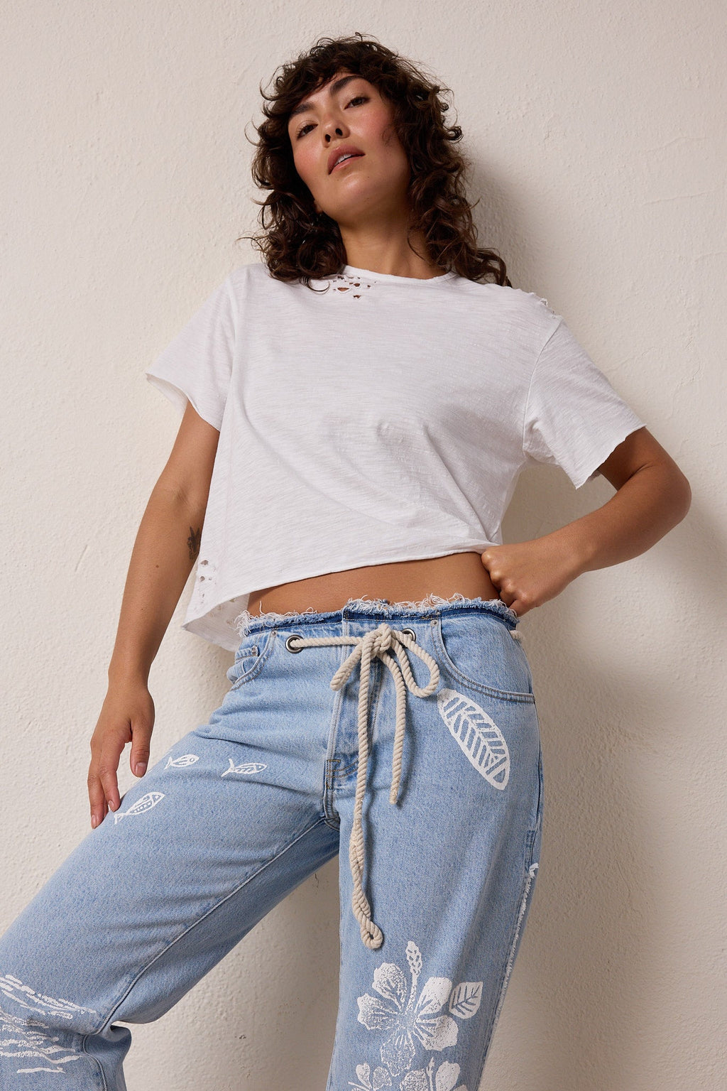 Harper Torn Boxy Slub Jersey Tee