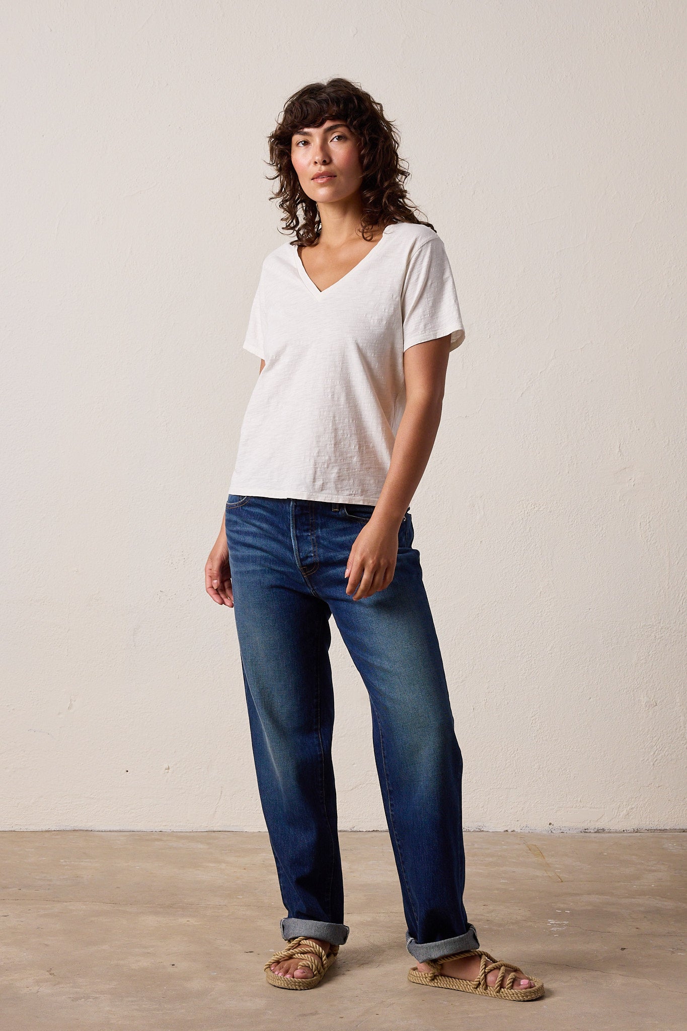 Layla Relaxed V Neck Slub Jersey Tee