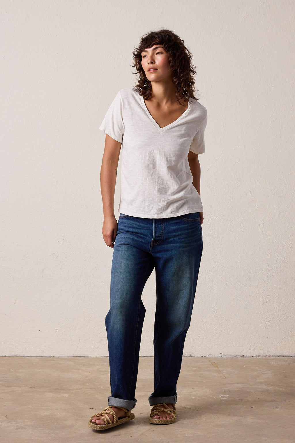 Layla Relaxed V Neck Slub Jersey Tee