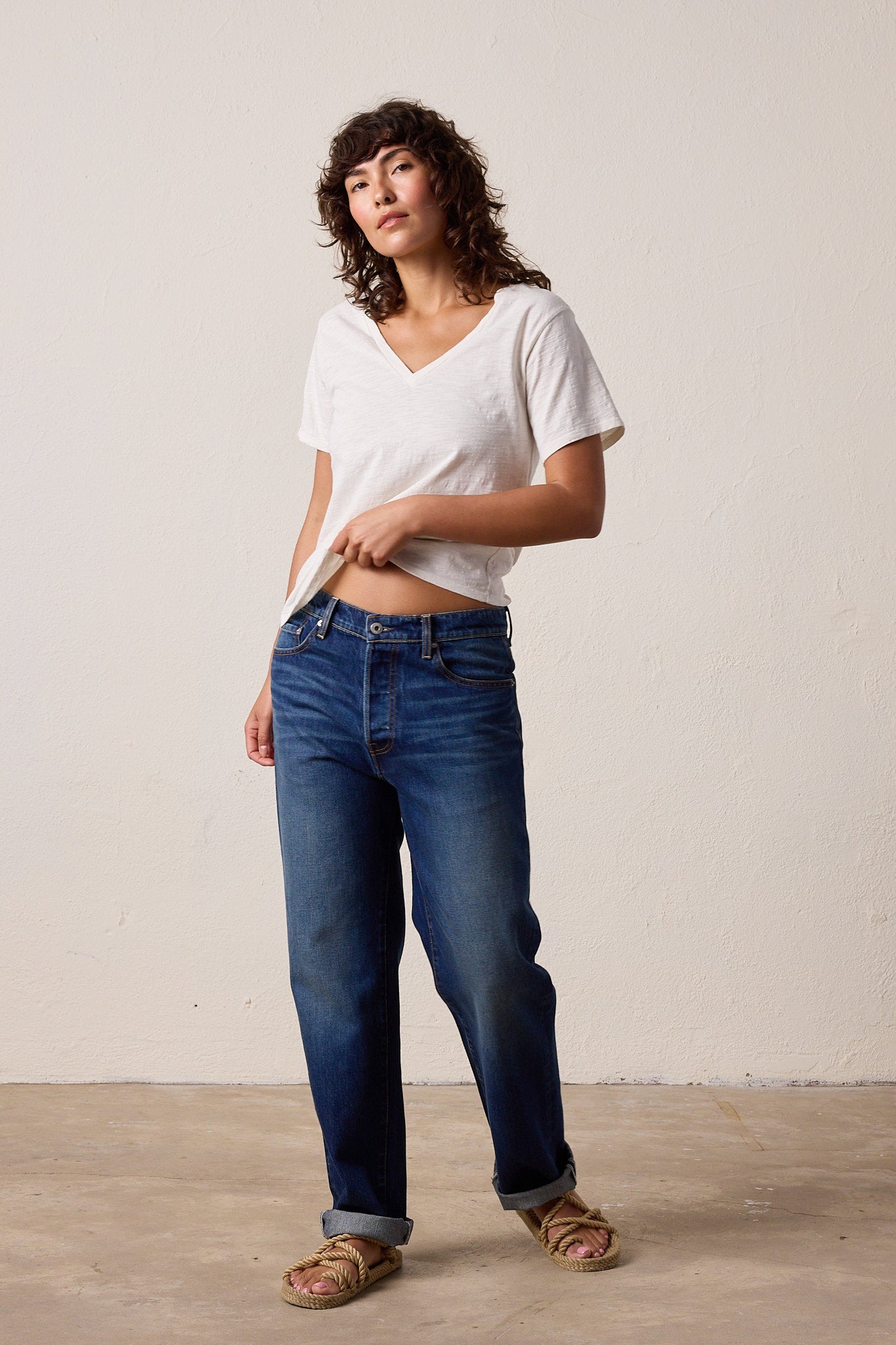 Layla Relaxed V Neck Slub Jersey Tee