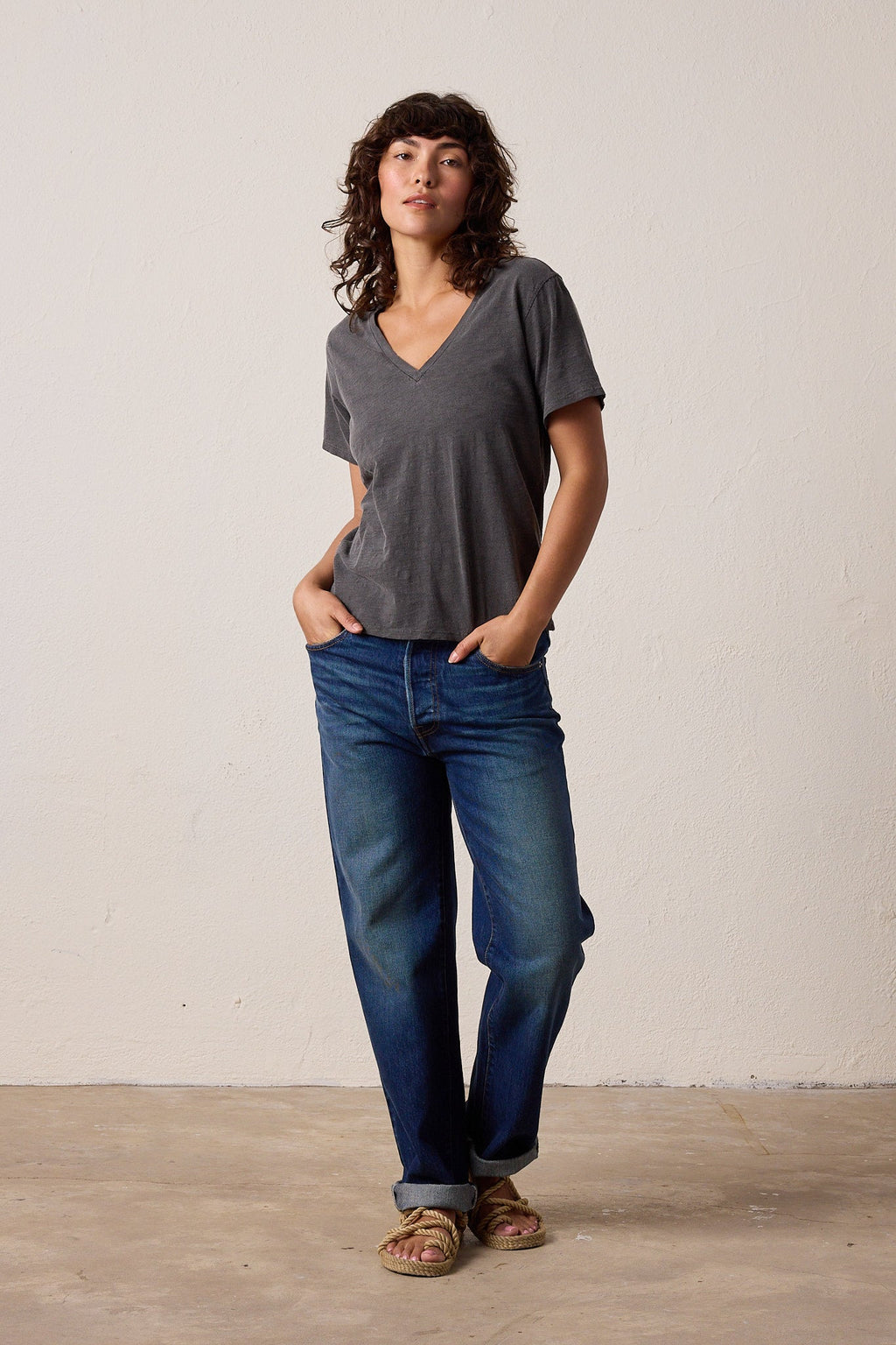 Layla Relaxed V Neck Slub Jersey Tee