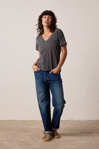 Layla Relaxed V Neck Slub Jersey Tee