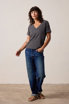 Layla Relaxed V Neck Slub Jersey Tee