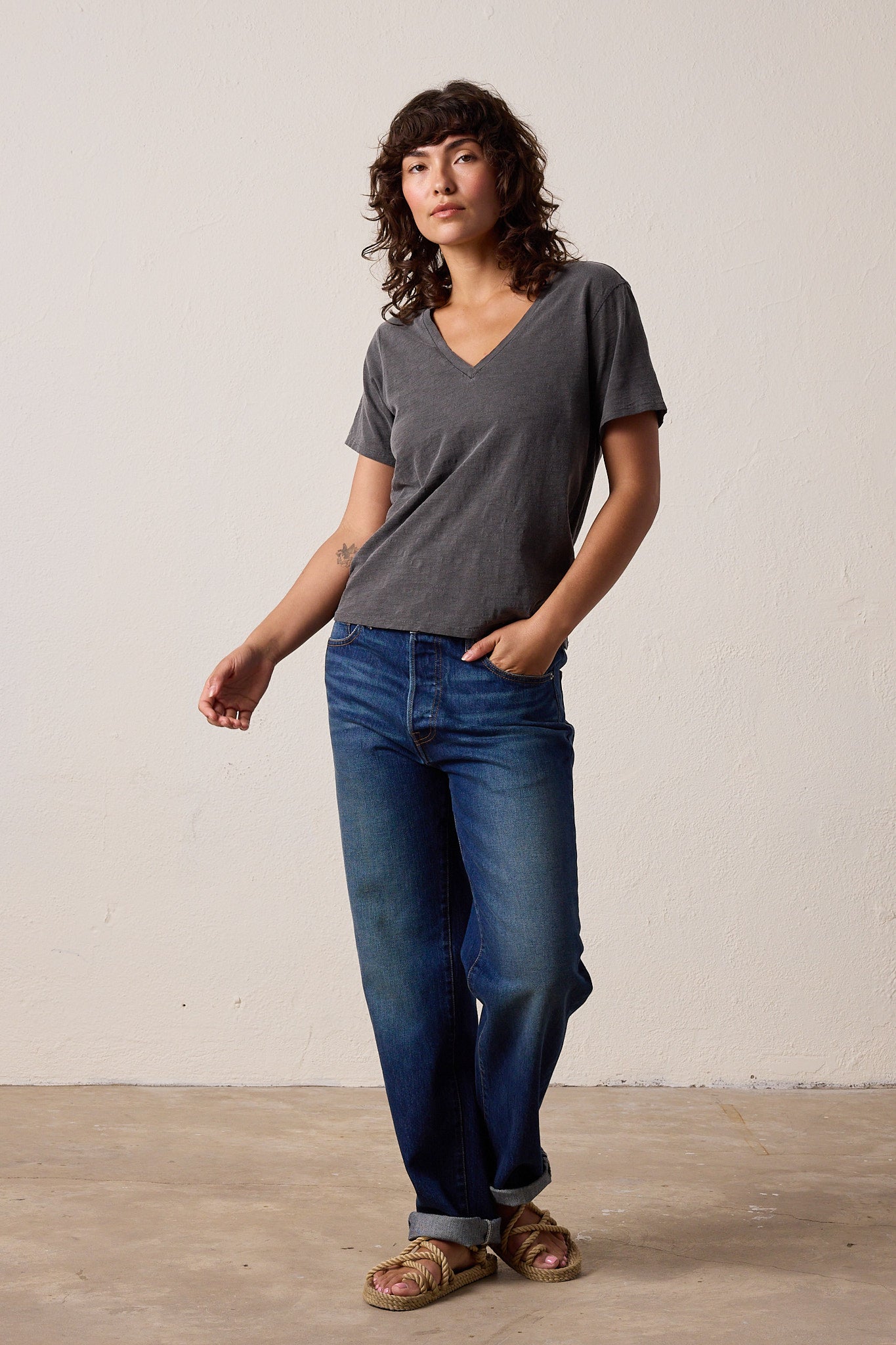 Layla Relaxed V Neck Slub Jersey Tee