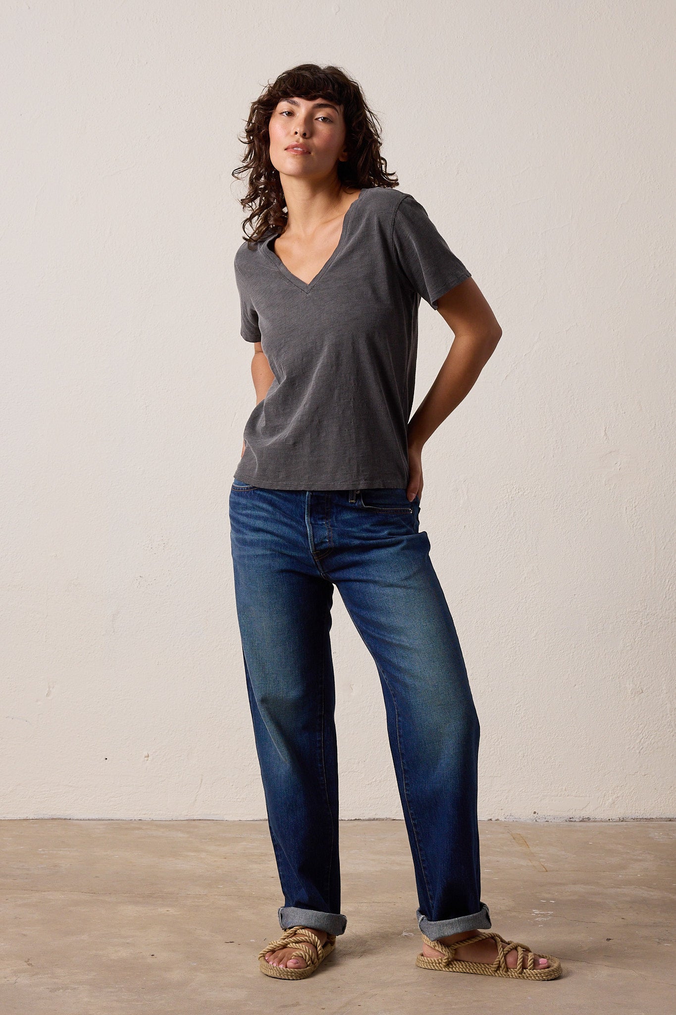 Layla Relaxed V Neck Slub Jersey Tee