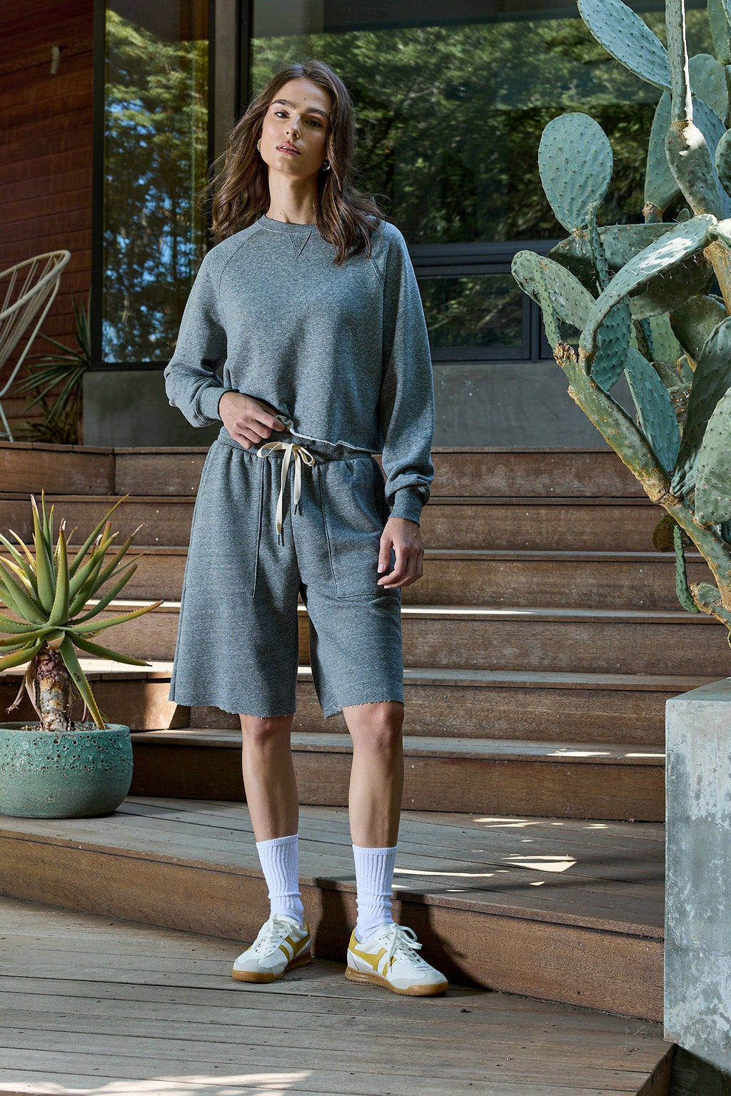 Raven Wide Leg Melange Terry Culotte