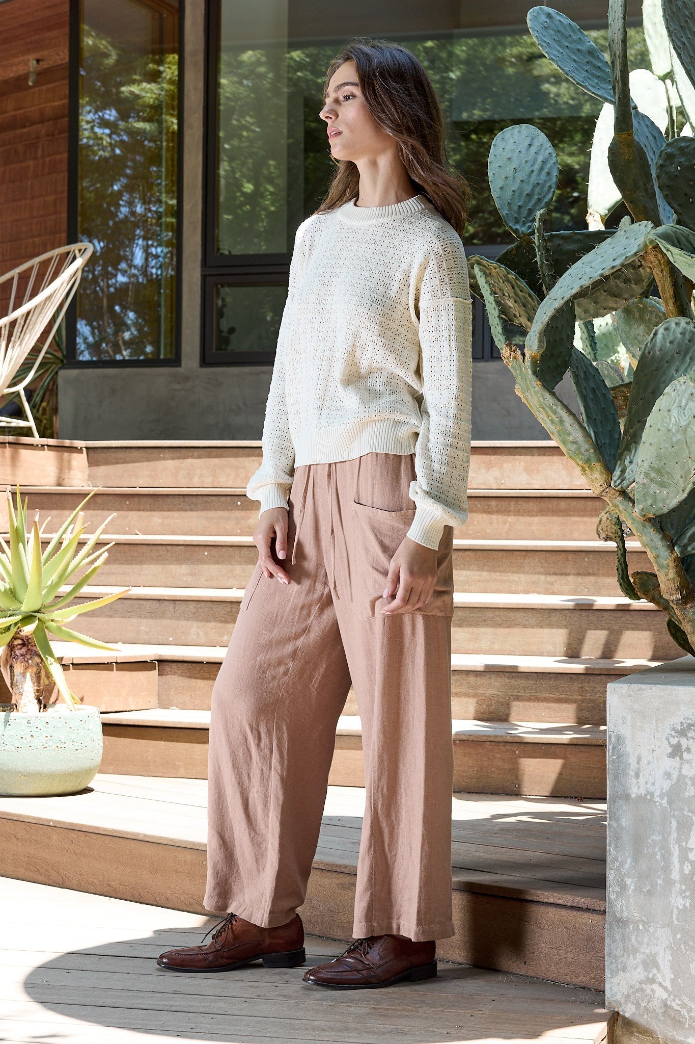 Estelle Viscose Blend Crochet Blouson Crew Sweater