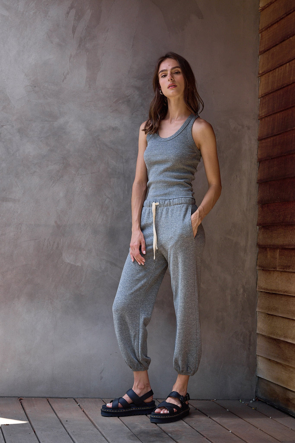 Violet Fitted Melange Rib U Neck Tank