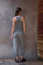 Violet Fitted Melange Rib U Neck Tank