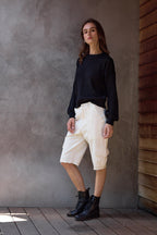 Estelle Viscose Blend Crochet Blouson Crew Sweater