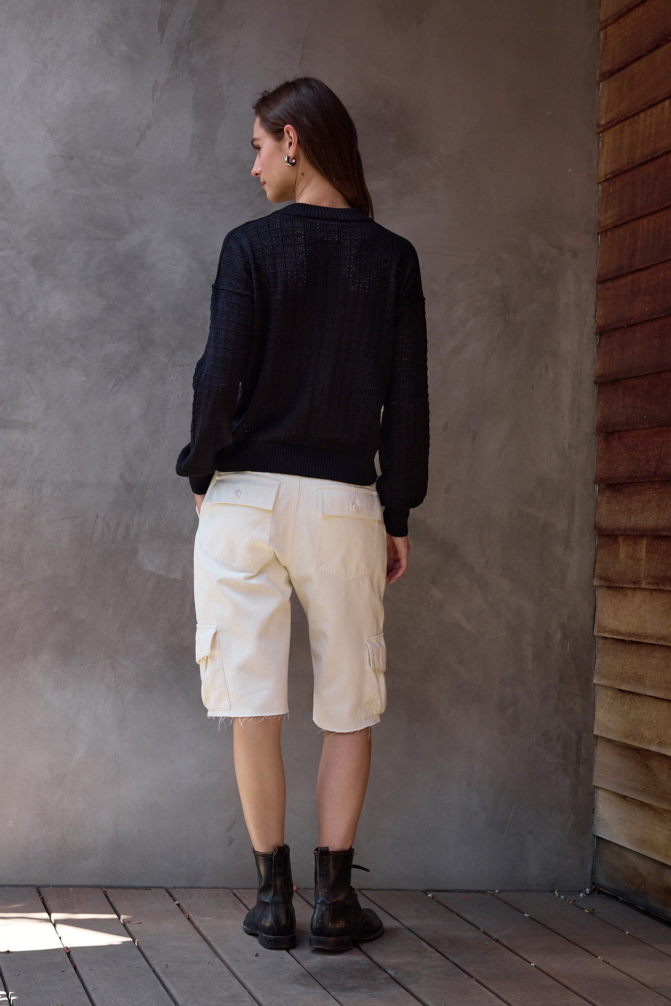 Estelle Viscose Blend Crochet Blouson Crew Sweater