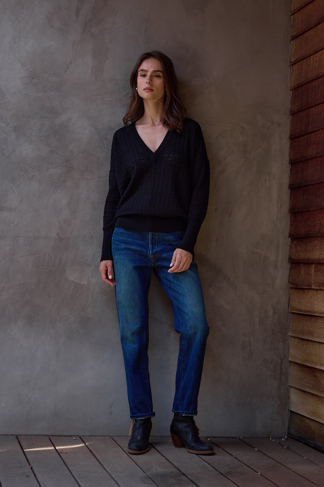 Pheobe Viscose Blend Crochet V Neck Sweater