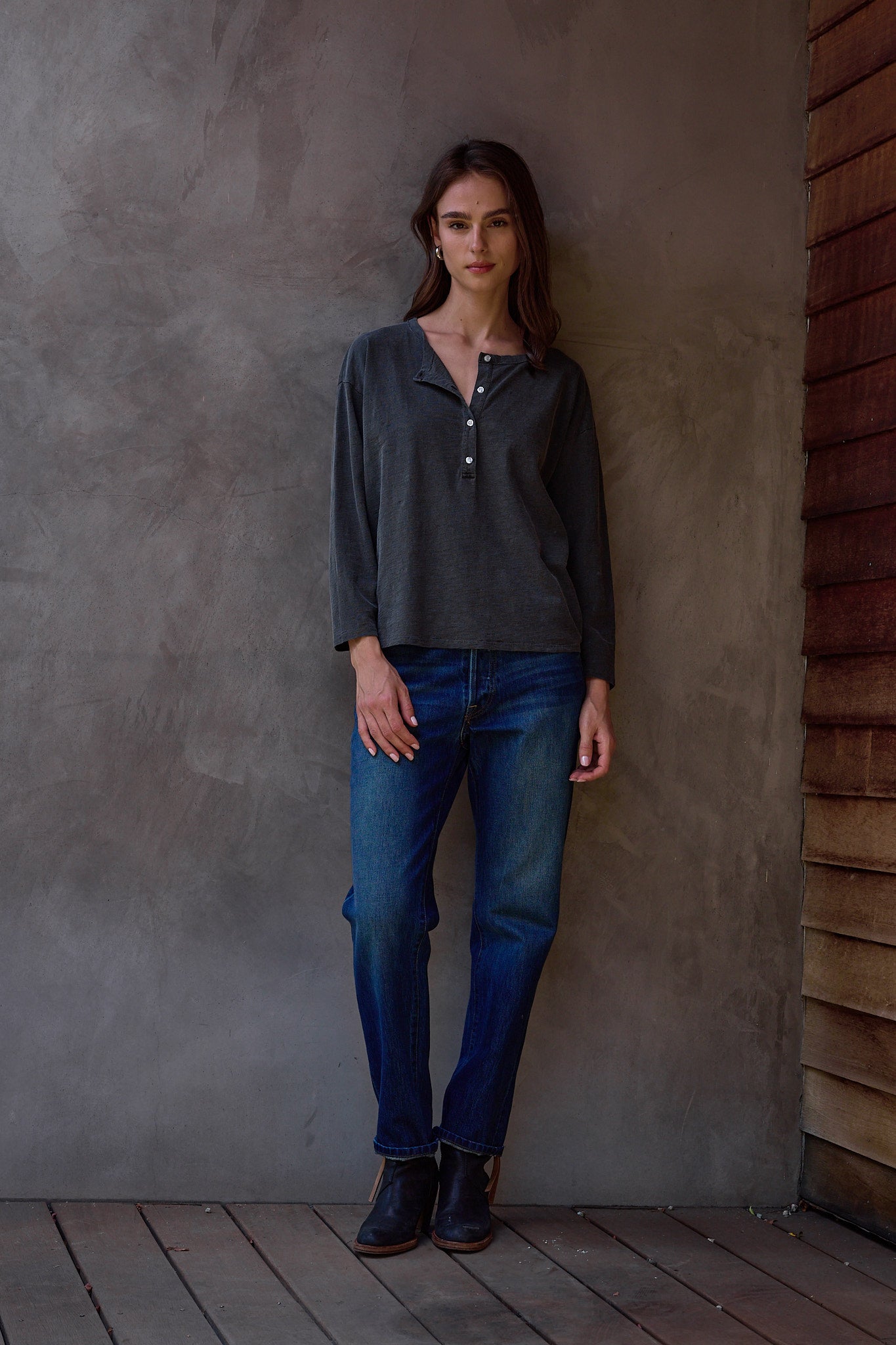 Hazel Boxy Slub Jersey Henley