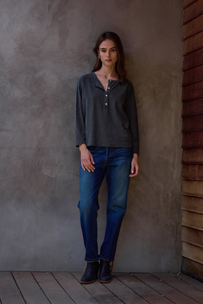 Hazel Boxy Slub Jersey Henley Main Image