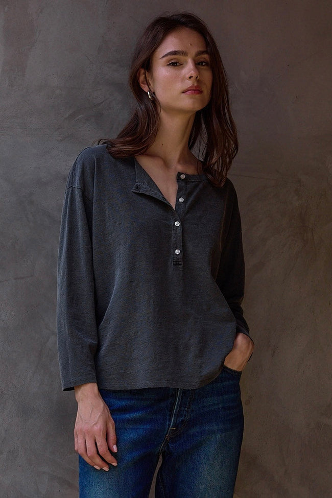 Hazel Boxy Slub Jersey Henley Hover Image