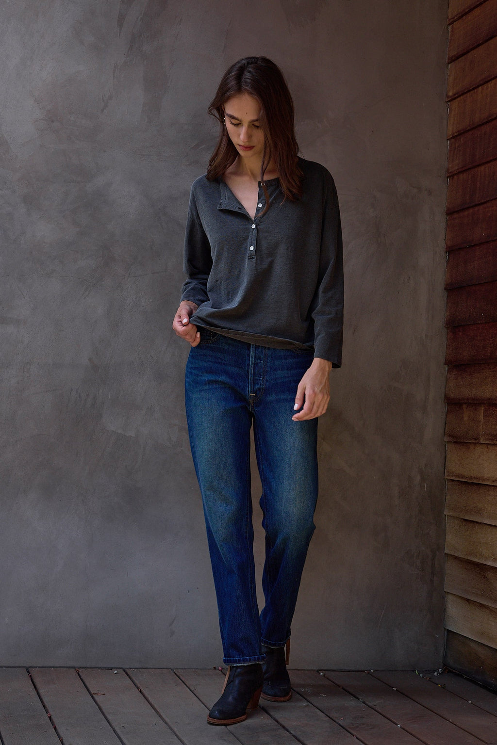 Hazel Boxy Slub Jersey Henley