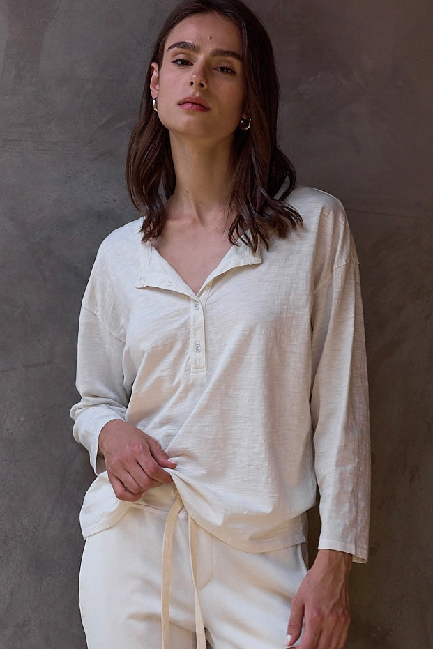 Hazel Boxy Slub Jersey Henley Hover Image