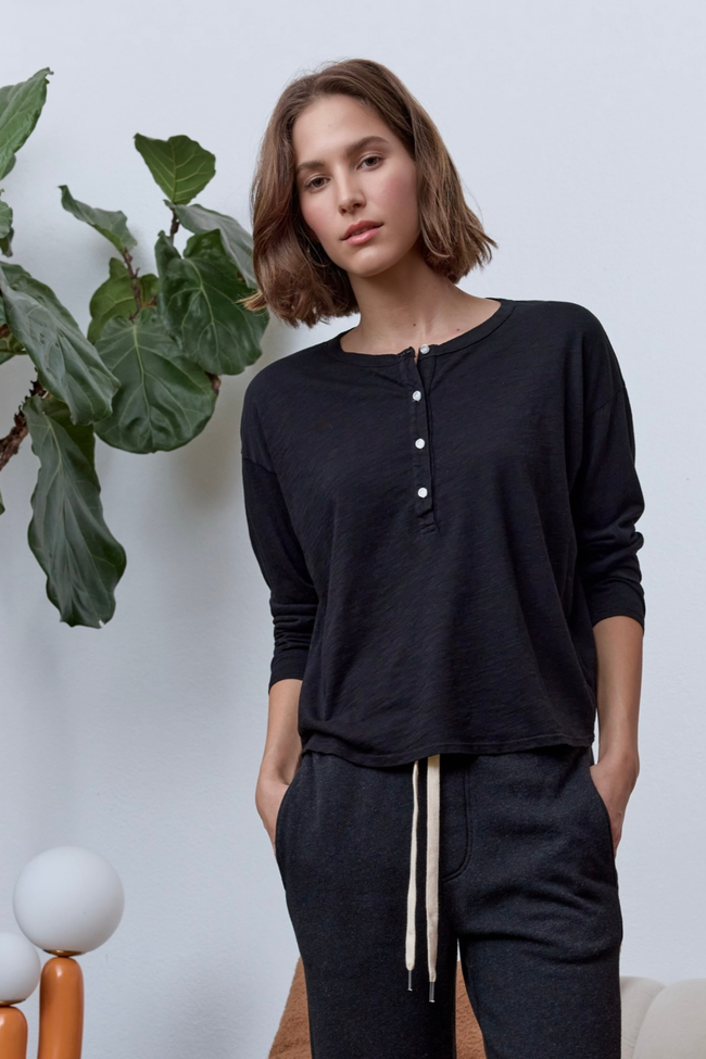 Hazel Boxy Slub Jersey Henley Hover Image