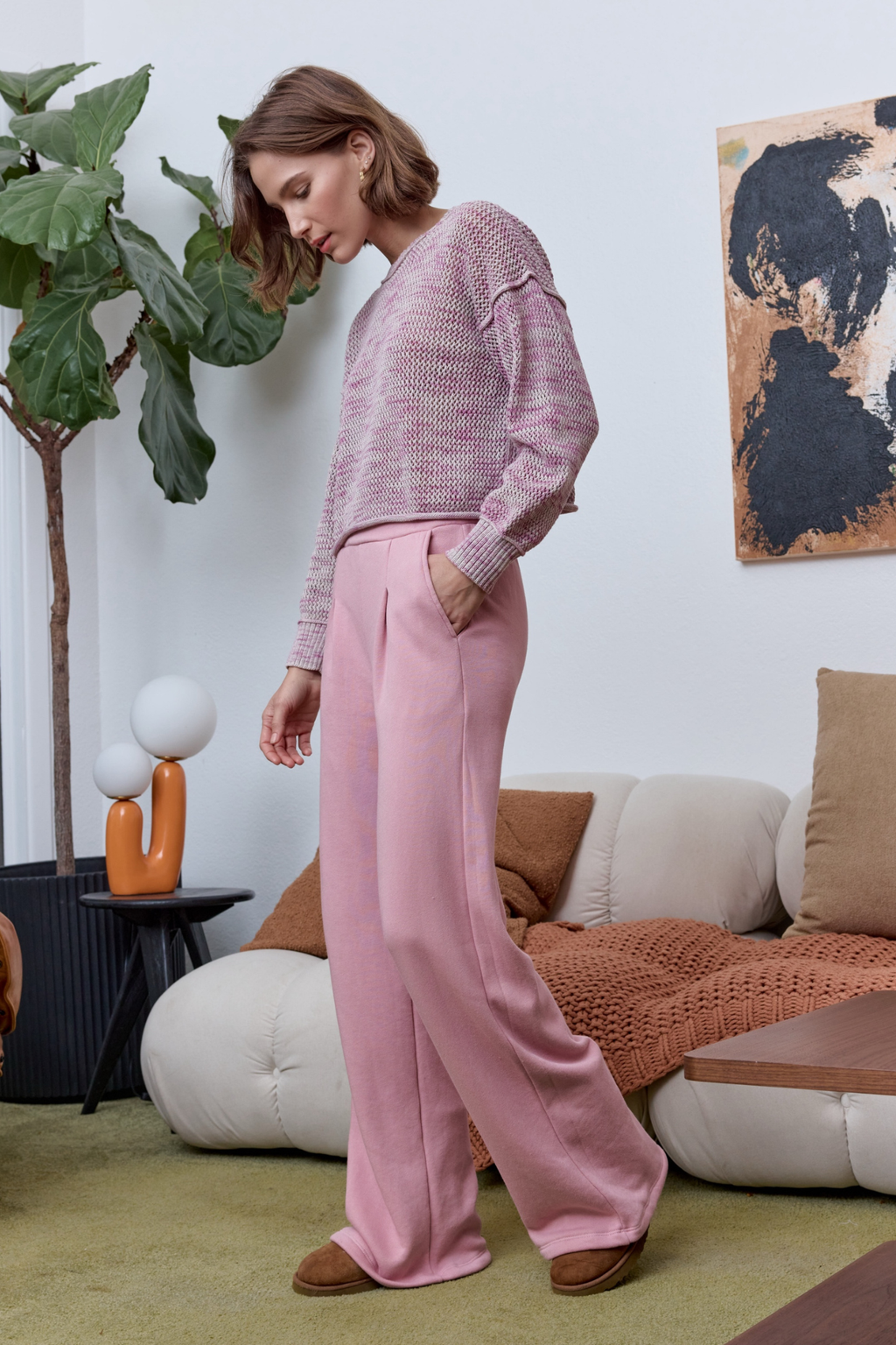Louis Pleated Wide Leg Cloud Fleece Pant