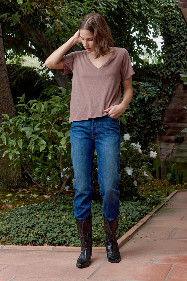 Layla Relaxed V Neck Slub Jersey Tee Main Image