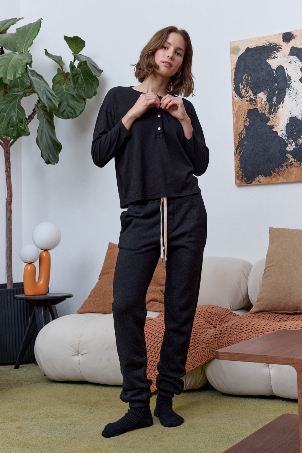 Hazel Boxy Slub Jersey Henley