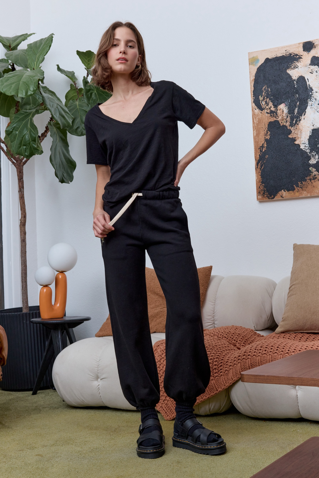 Layla Relaxed V Neck Slub Jersey Tee