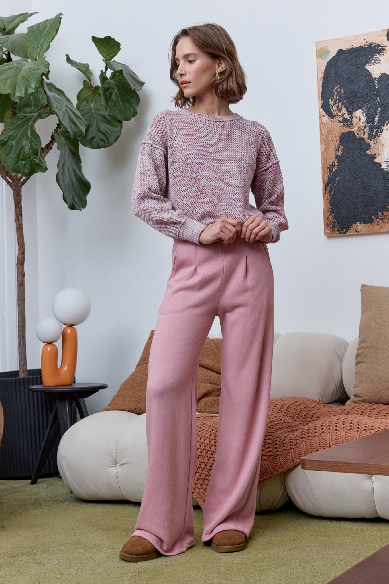 Louis Pleated Wide Leg Cloud Fleece Pant