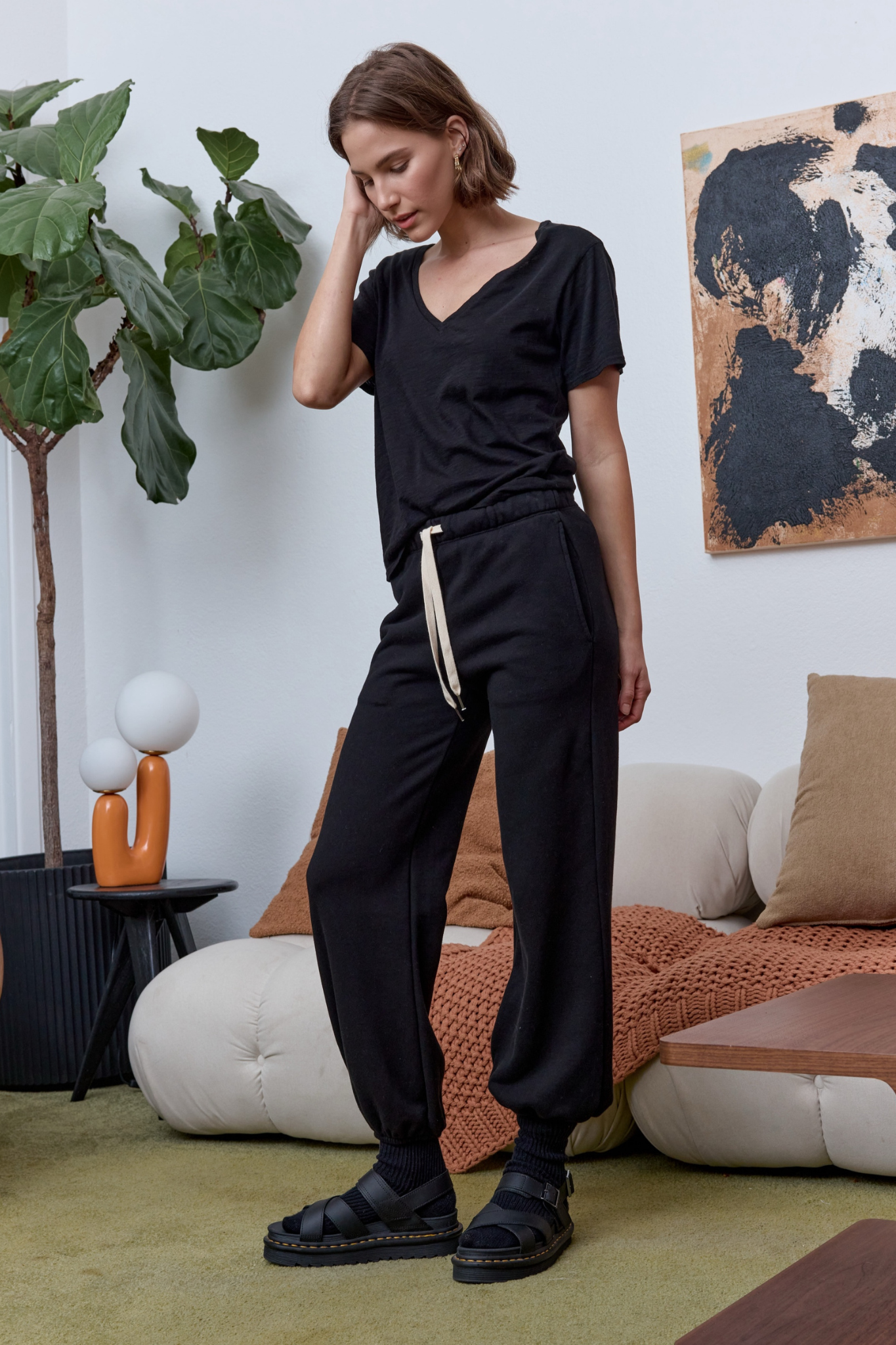 Layla Relaxed V Neck Slub Jersey Tee