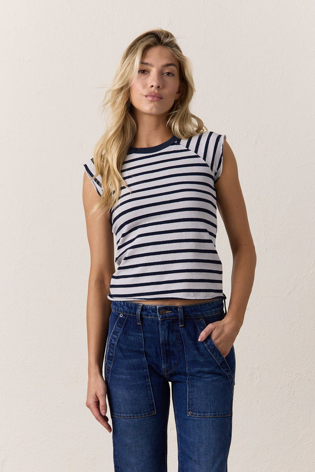 Chloe Fitted Stripe Slub Jersey Muscle Tee Main Image