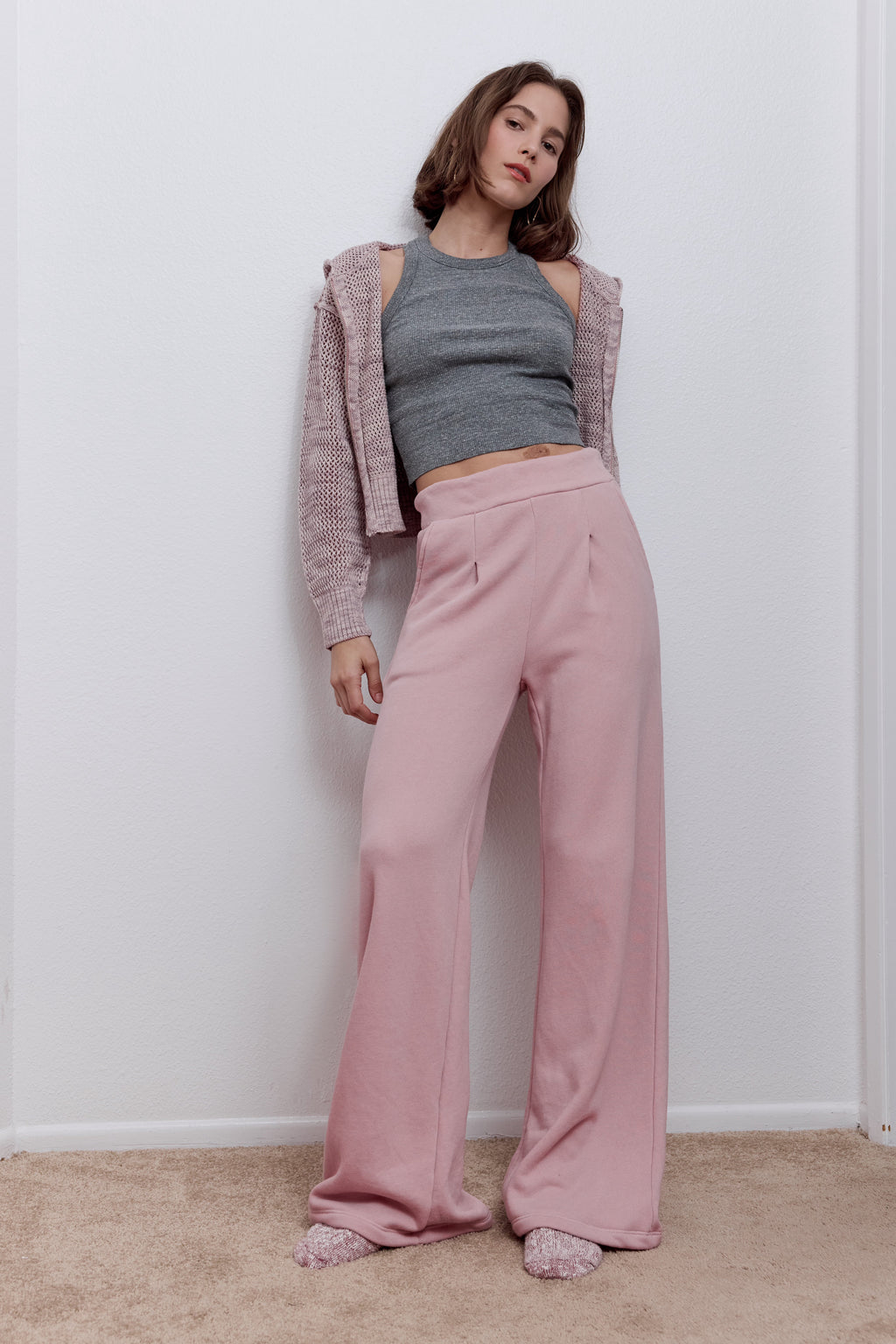 Louis Pleated Wide Leg Cloud Fleece Pant
