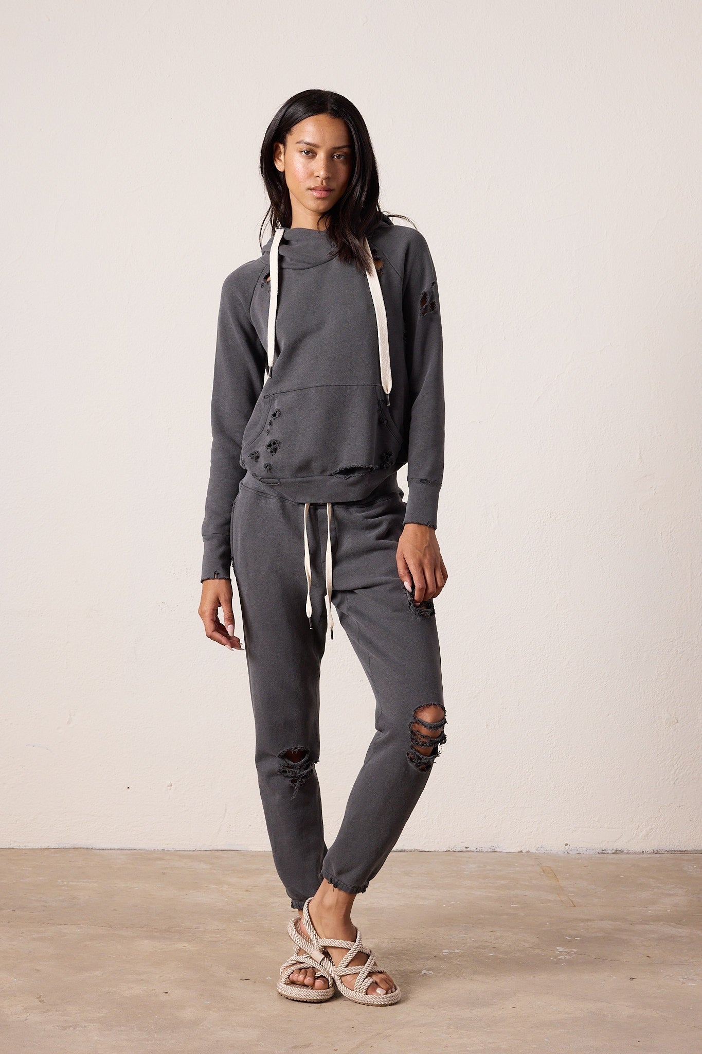 Lisse Fitted Destroyed Loop Terry Hoodie