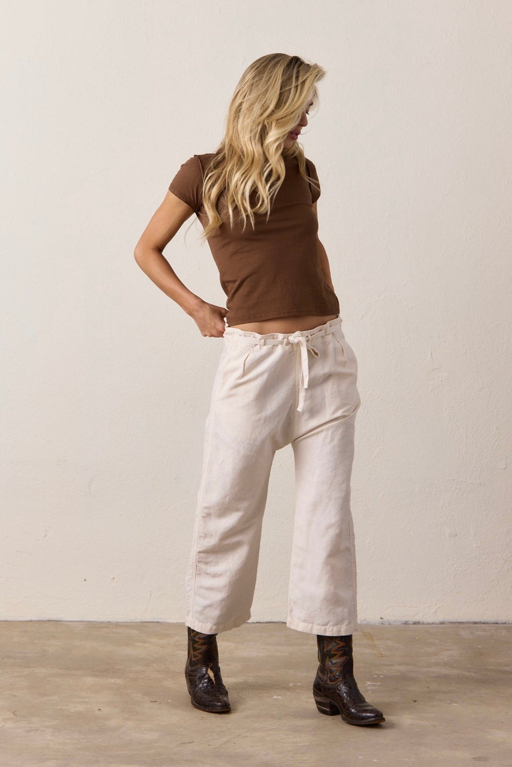 Akari Crop Linen Cotton Tie Pant