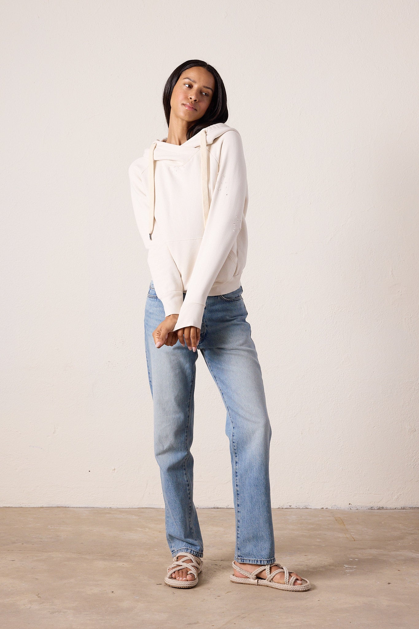 Lisse Torn Fitted Loop Terry Hoodie