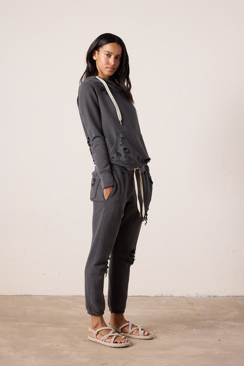 Lisse Fitted Destroyed Loop Terry Hoodie