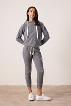 Lisse Fitted Destroyed Melange Terry Hoodie