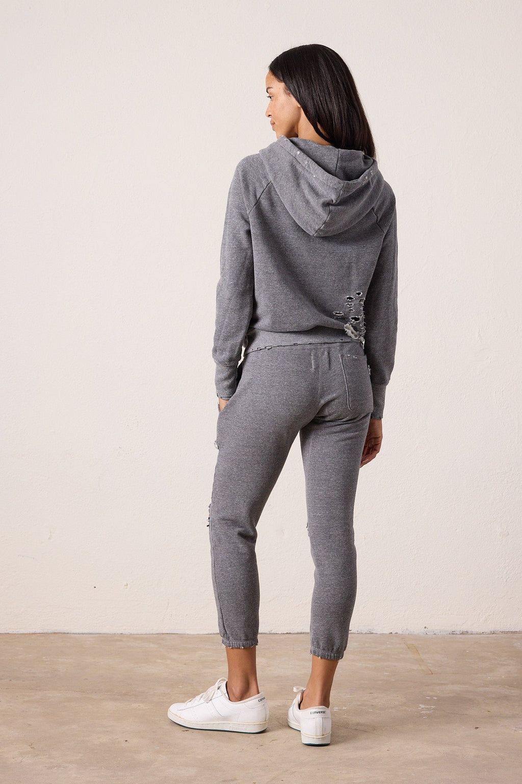 Lisse Fitted Destroyed Melange Terry Hoodie