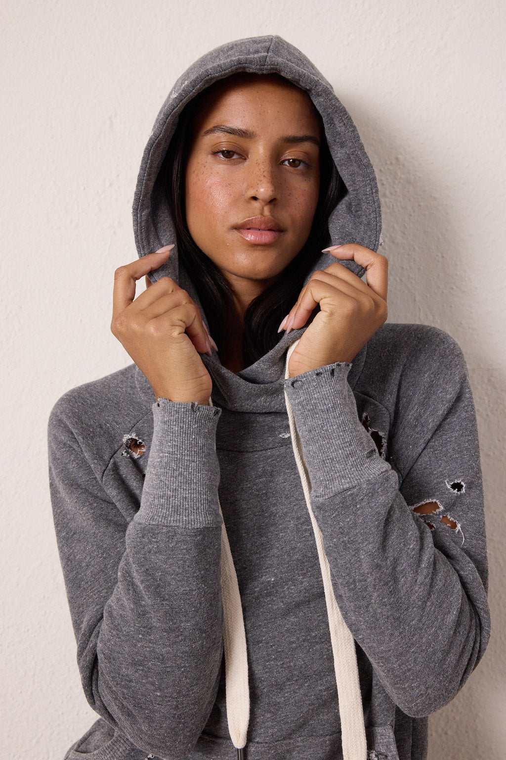 Lisse Fitted Destroyed Melange Terry Hoodie