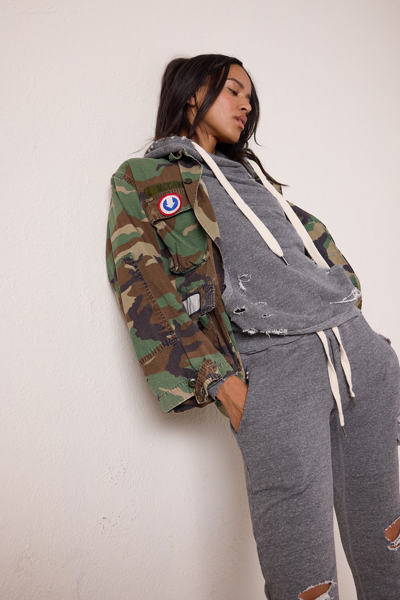 Lisse Fitted Destroyed Melange Terry Hoodie